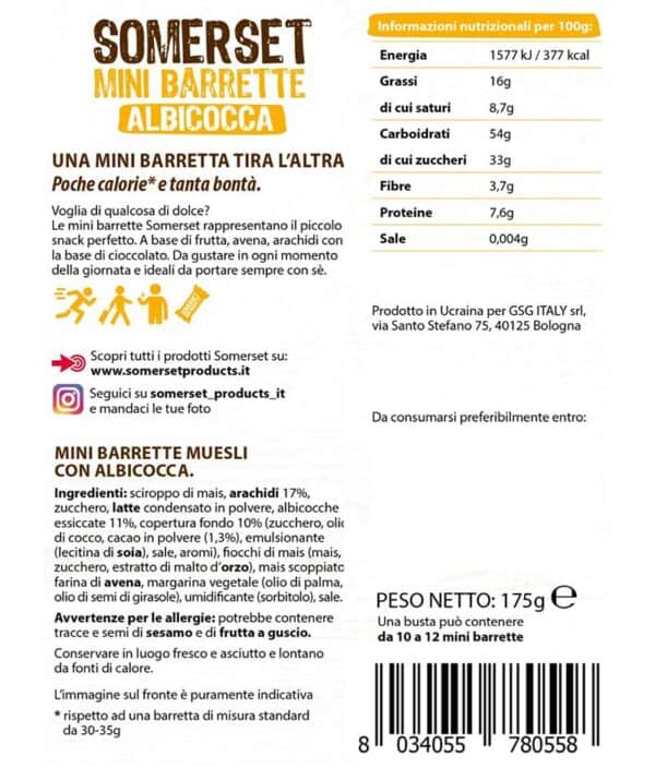 Mini barrette albicocca in busta da 175g